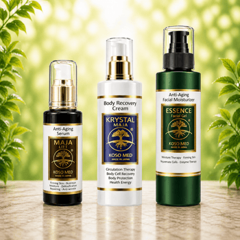 Perfection Collection (Pack of 3)(NO ALCOHOL CONTAINED)Essence Facial Creme - Aloe Vera, water, Glycerine, Rice, Lemon, Facial Creme Maja Lift - Water,Glycerine,Betain,Aloe Vera, Krystal Maja Creme - Water, Glycerin,Hyaluronic Acid,Lemon - Koso Med LLC